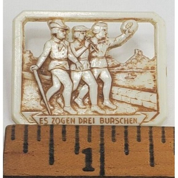 1920s German Celluloid Brooch Silent Film IT ATTRACTED THREE FELLOWS Pin Vtg - Picture 10 of 11